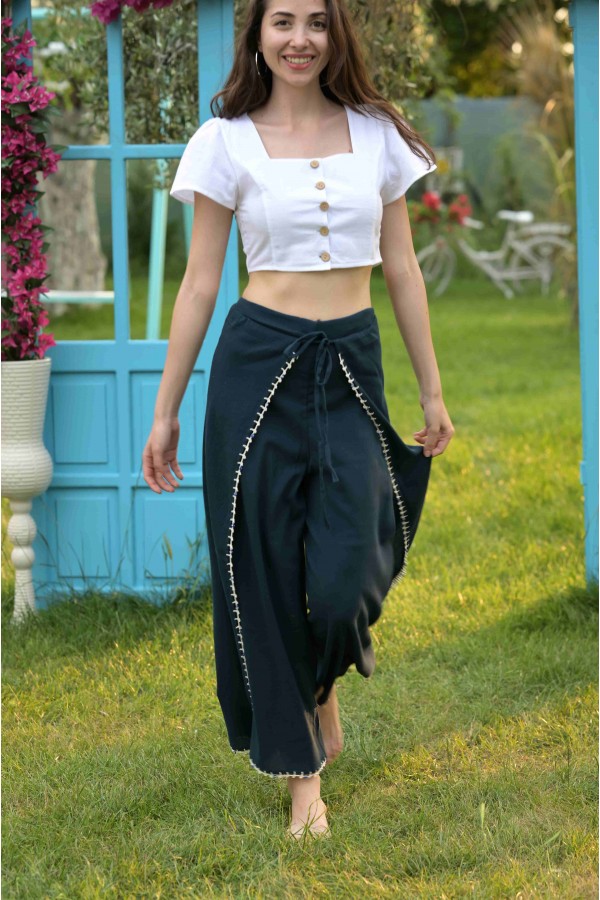 ELİŞİ BONCUKLU BİLMECE PANTOLON - PETROL YEŞİLİ